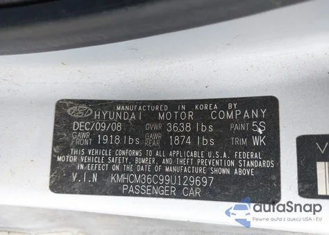 2009 Hyundai Accent Gs z USA, uszkodzony, nr VIN KMHCM36C99U129697